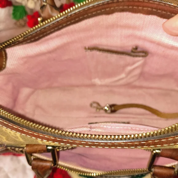 Dooney & Bourke Vintage Handbag Gold & Brown, Canvas & Leather, Sturdy - Picture 5 of 5